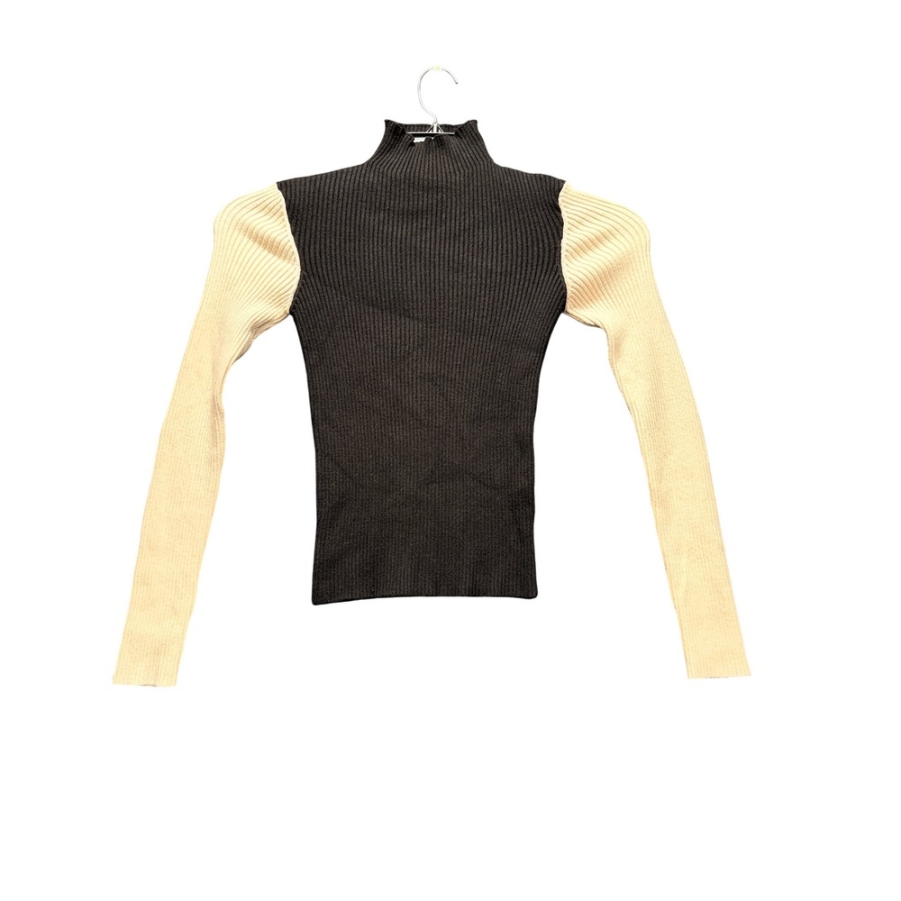 Zara Turtleneck Sweater Women Small Black Cream Ribbed Colorblock Long Sleeve